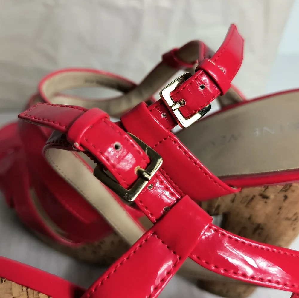 Nine West AG 6M Red Cork Platform Sandals Casual